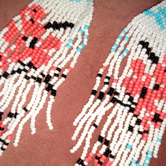 Long 5.5" Japanese Coral Pink Sakura Blossom Flower Oversized Earrings - Picture 3 of 6